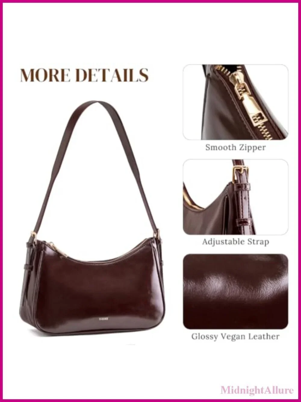 S-ZONE Patent Vegan Leather Hobo Shoulder Bag Small Adjustable Purse